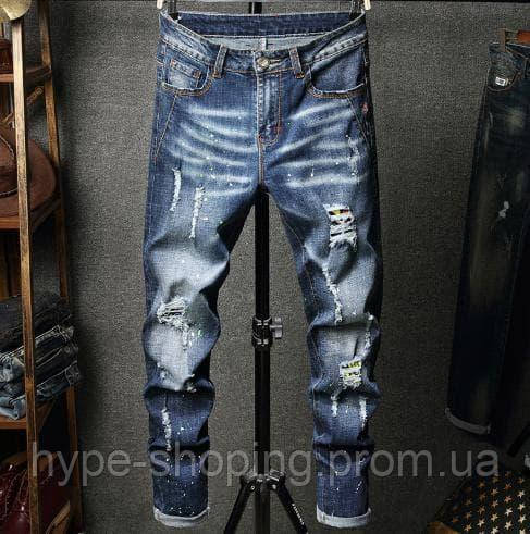 Джинсы мужские зауженные, джинсы с потертостями, размеры 29,30,31,32,33 ...