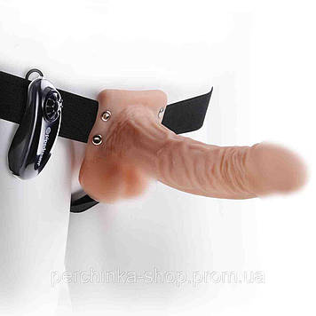 Реалістичний порожнистий страпон Vibrating Hollow Strap-On with Balls 9"