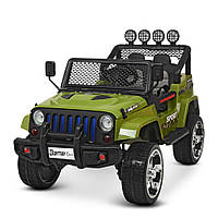 Детский электромобиль Jeep (4 мотора по 45W, 2аккум, MP3, FM) Джип Bambi M 3237EBLR-10 Зеленый