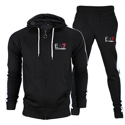 Спортивний костюм весна-осінь чорний/білий ARMANI з капюшоном ДО-406 BLK/WHT S(Р) 21-662-030