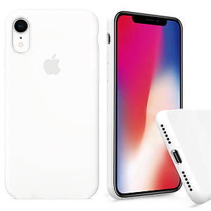 Чохол накладка xCase для iPhone XR Silicone Case Full білий з сірим яблуком