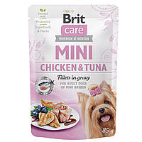 Влажный корм Brit Care Mini Chicken and Tuna для собак мелких пород курица и тунец в соусе 85г