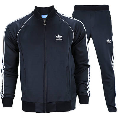 Спортивный костюм весна-осень т синий с белым лампасом ADIDAS без капюшона К-303 DBLU L(Р) 21-669-008