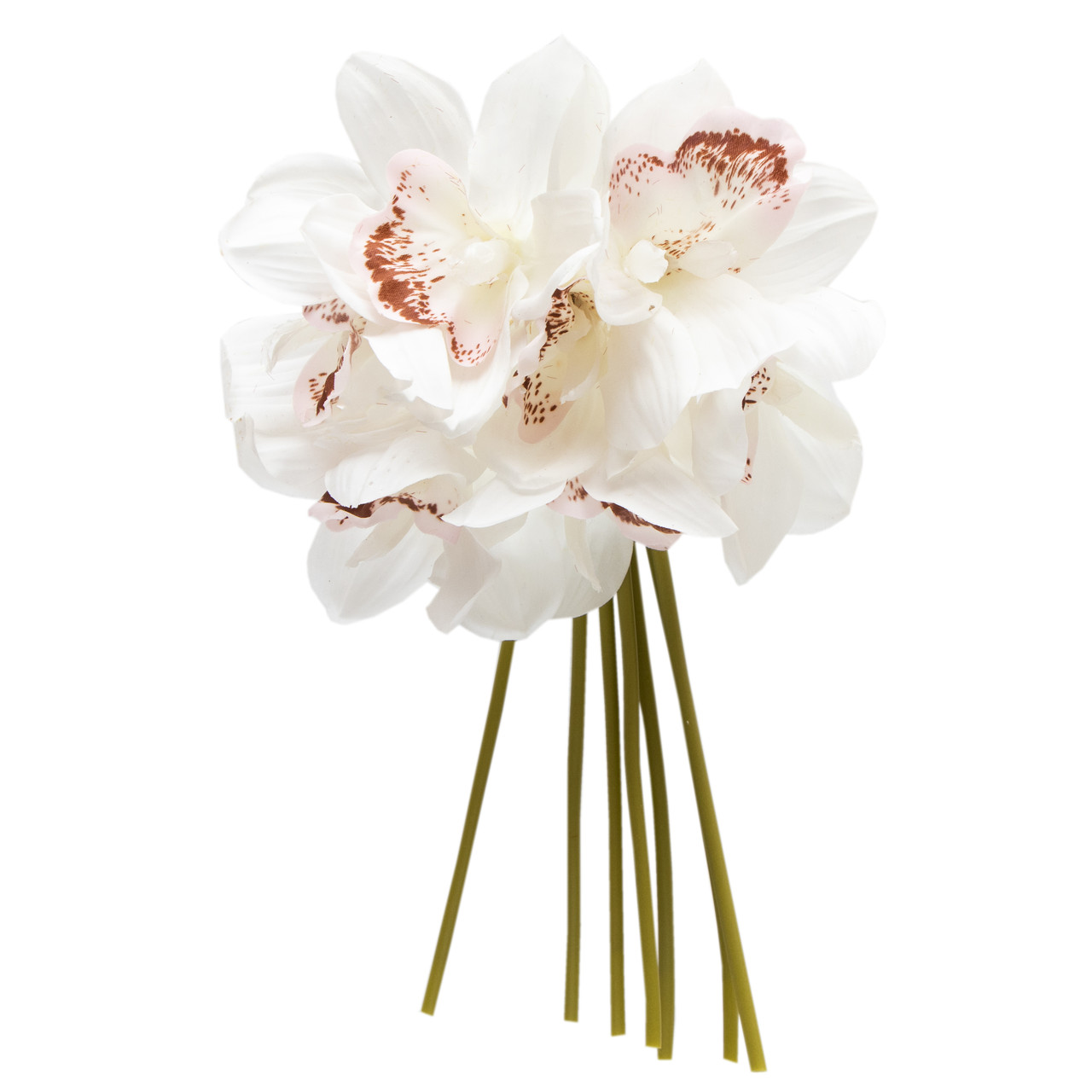 Штучний букет квітів міні-орхідеї, 7 шт, 30 см, білий, тканина, пластик (631260)
