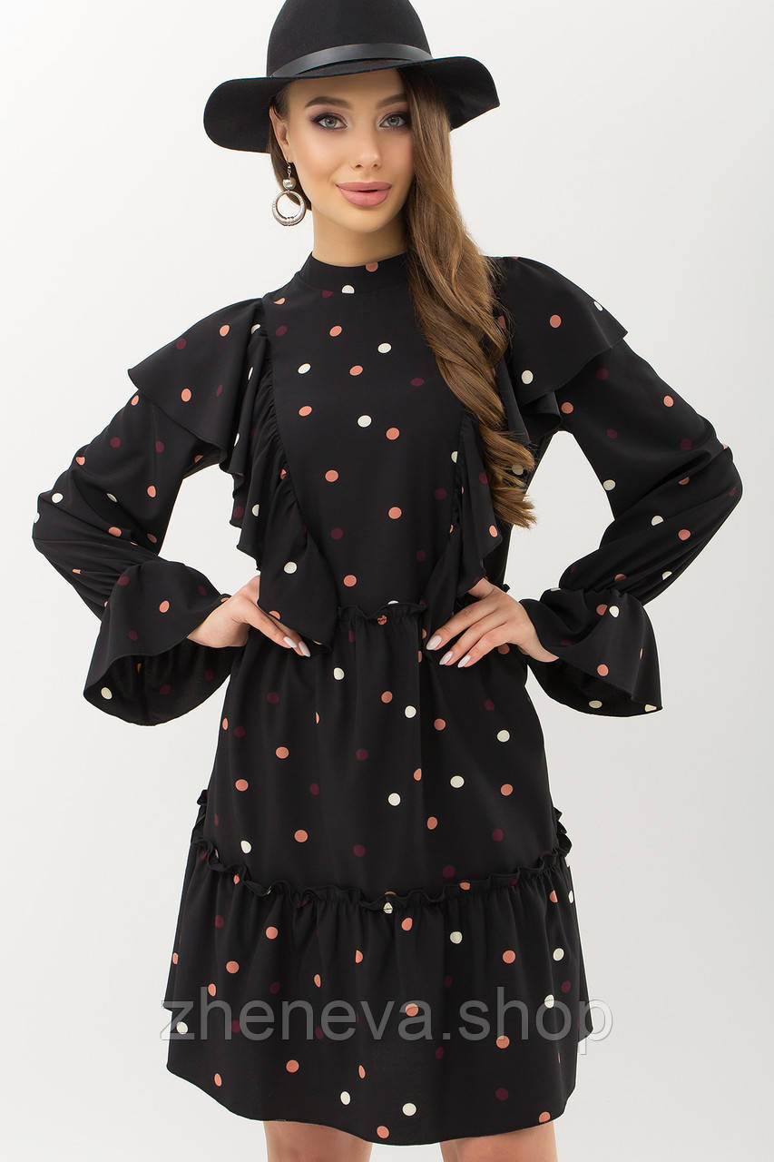 Ізісканне плаття чорне в горошек, розмір S/M/L/XL, фото 1