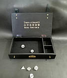 Дерев'яна подарункова ігрова коробка для гри в кості "Dice box" з гравіюванням, фото 2