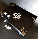 Дерев'яна подарункова ігрова коробка для гри в кості "Dice box" з гравіюванням, фото 3