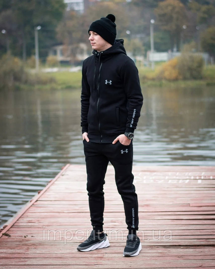 Чорна толстовка на блискавці Under Armour grey logo | худі топ, фото 1