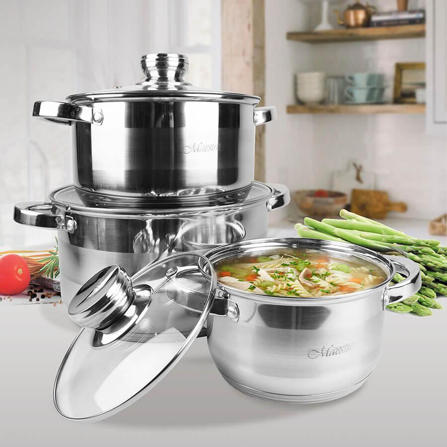Набір з 3-х каструль 1.5, 3, 5 л. з нержавіючої сталі та 5-ти слойним термоакумулюючим дном, фото 1