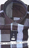 Рубашка мужская Micpas vd-0019 коричневая в клетку приталенная Турция с длинным рукавом