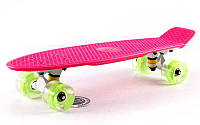 Скейт пенни борд со светящимися колесами Penny Board Fish 405-5: розовый/салатовый