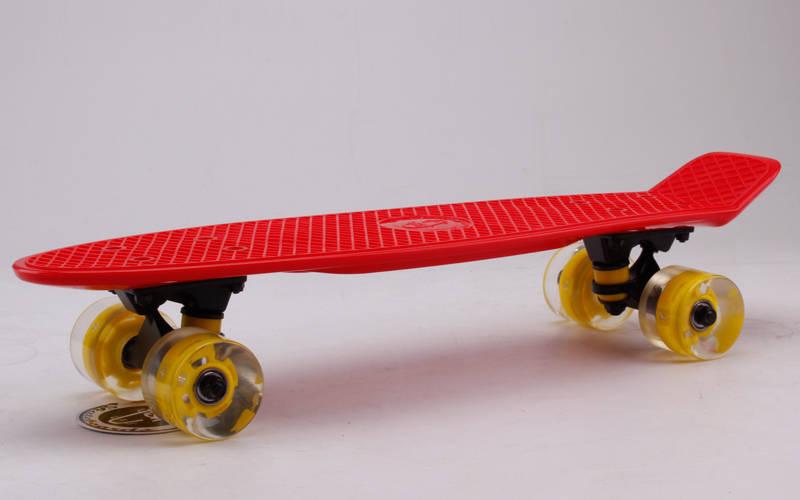 Скейт пенни борд Penny Fish Skateboards 405-12 со светящимися колесами Red-Yellow - фото 1 - id-p1361065547