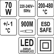 Паяльна станція 70 Вт зі світлодіодним дисплеєм YATO YT-82459, фото 3