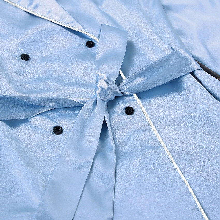 Пижама женская атласная с поясом. Комплект шелковый для дома, сна с длинным рукавом, р. S (голубой) - фото 8 - id-p1361073982