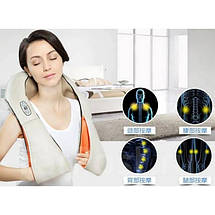 Роликовий масажер для тіла Massager of neck kneading, Масажер-пояс шіацу для спини, шиї та плечей із підігрівом, фото 5