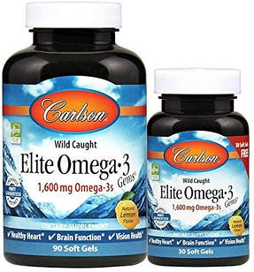 Омега-3 Карлсон Carlson Labs Elite Omega-3 Wild Caught Natural Lemon 90+30 гелевих капсул