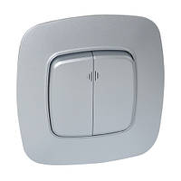 Вимикач 2-клавішний з підсвіткою срібло ELA