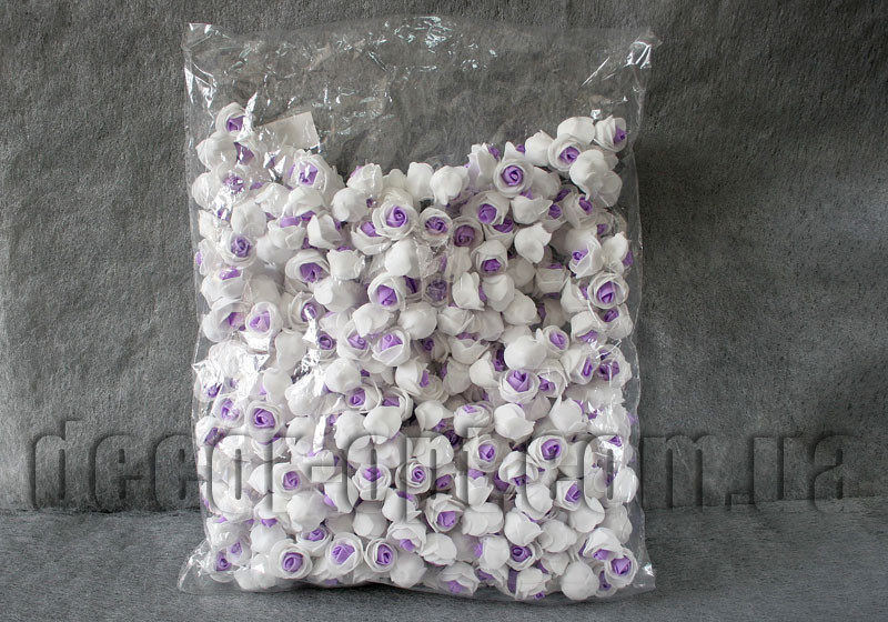 Голови біло-фіолетових троянд d 2,5-3,5 см із латексу 500 шт.
