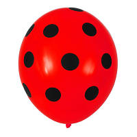 Кульки повітряні з малюнком поштучно червоний в чорний горох 12" (30см)