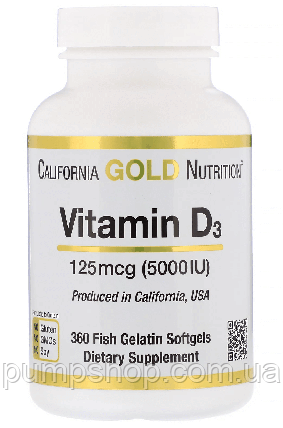 Вітамін D3 California Gold Nutrition Vitamin D3 5000 UI 360 капс., фото 2