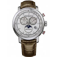 Часы-хронограф наручные мужские Aerowatch 84936 AA04SAT, кварц, с фазой Луны, тахиметром и коричневым ремешком