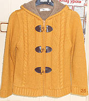 В'язана дитяча гірчична курточка на хутрі з каптуром John Banner