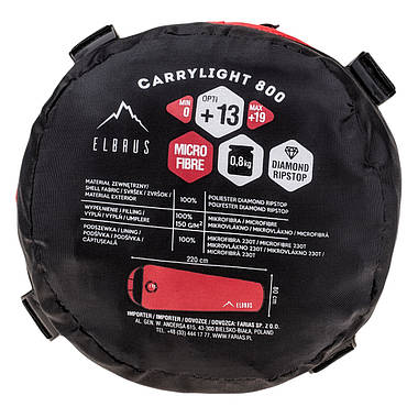 Спальний мішок Elbrus Carrylight 800 220 Чорний з червоним, фото 6