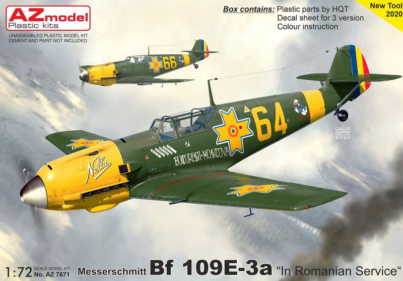 Пластикова модель 1/72 AZ model 7671 німецький винищувач Messerschmitt Bf 109E-3a „In Romanian Service“