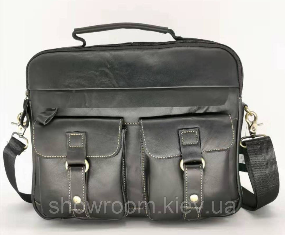 Зручна чоловіча сумка Leather Collection (9912) чорна шкіряна