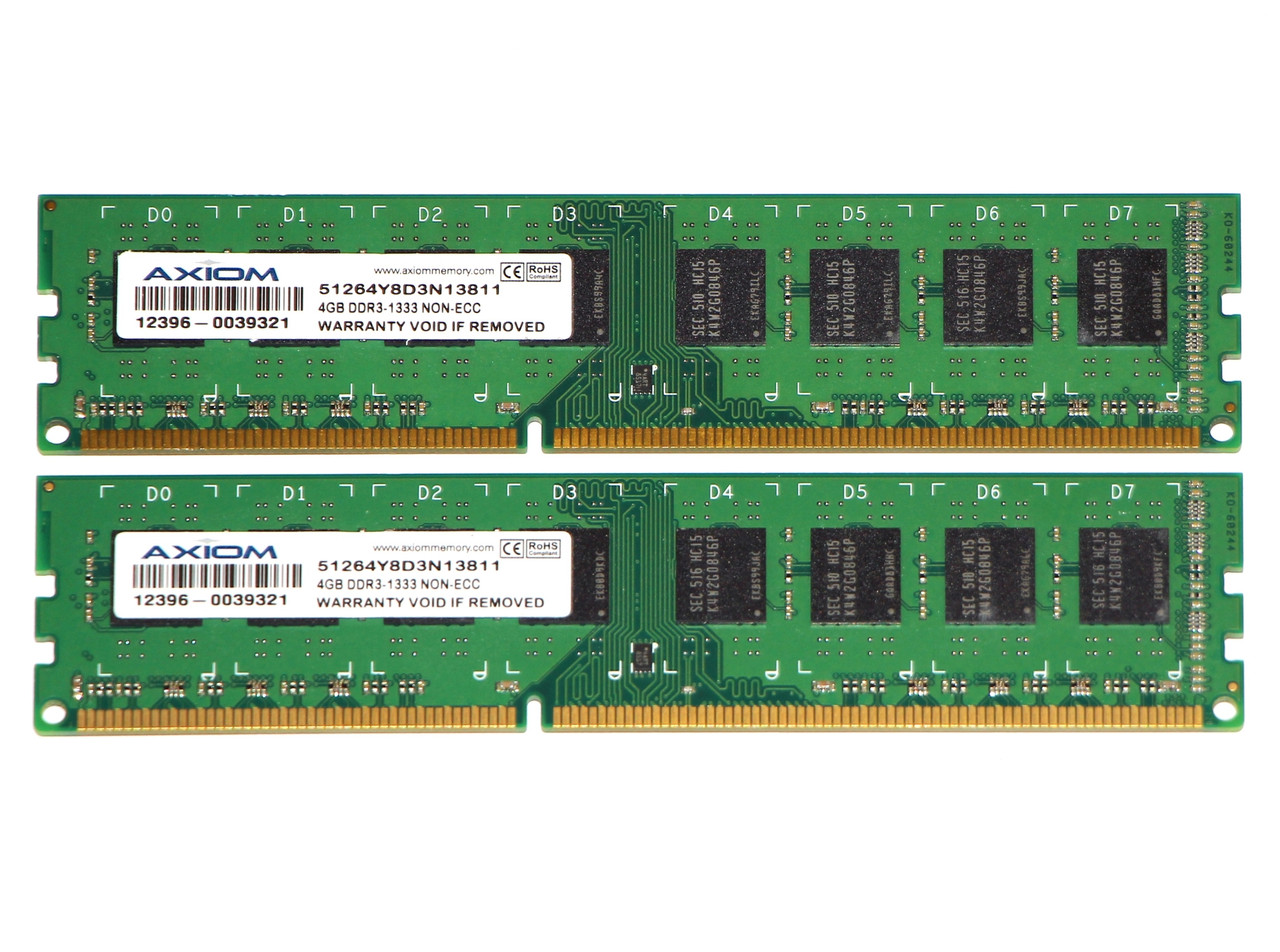 Комплект оперативной памяти для ПК 8GB (2x4GB) Axiom DDR3 2Rx8 PC3-10600 1333MHz, Intel и AMD, б/у