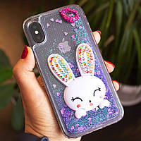 Чехол Glitter для Iphone X бампер жидкий блеск Заяц Фиолетовый