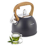 Чайник з нержавіючої сталі Kamille KM-1096 2.5л Чорний Чайник зі свистком для індукції та газу, фото 4