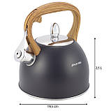 Чайник з нержавіючої сталі Kamille KM-1096 2.5л Чорний Чайник зі свистком для індукції та газу, фото 5