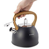 Чайник з нержавіючої сталі Kamille KM-1096 2.5л Чорний Чайник зі свистком для індукції та газу, фото 6