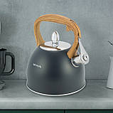 Чайник з нержавіючої сталі Kamille KM-1096 2.5л Чорний Чайник зі свистком для індукції та газу, фото 10