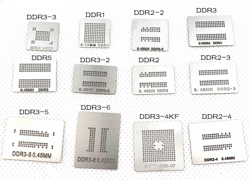 Набор BGA трафаретов (12шт ) для памяти DDR, DDR2, DDR3, DDR4, DDR5 ...