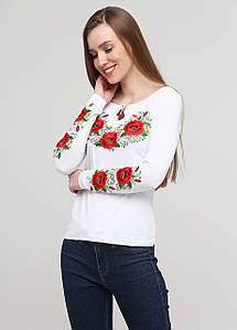 Жіноча вишита футболка з довгим рукавом «Маковий цвіт»