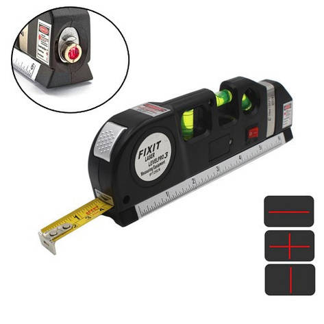 Лазерний рівень, нівелір 2 лінії 5 точок Fixit Laser Level Pro 3, рулетка, фото 1
