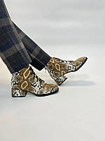 Эксклюзивные женские ботинки натуральная кожа под питон, рептилия, светло-коричневые. Ботинки деми весна