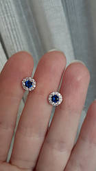 Срібні пусети цитрус із синьою серединкою