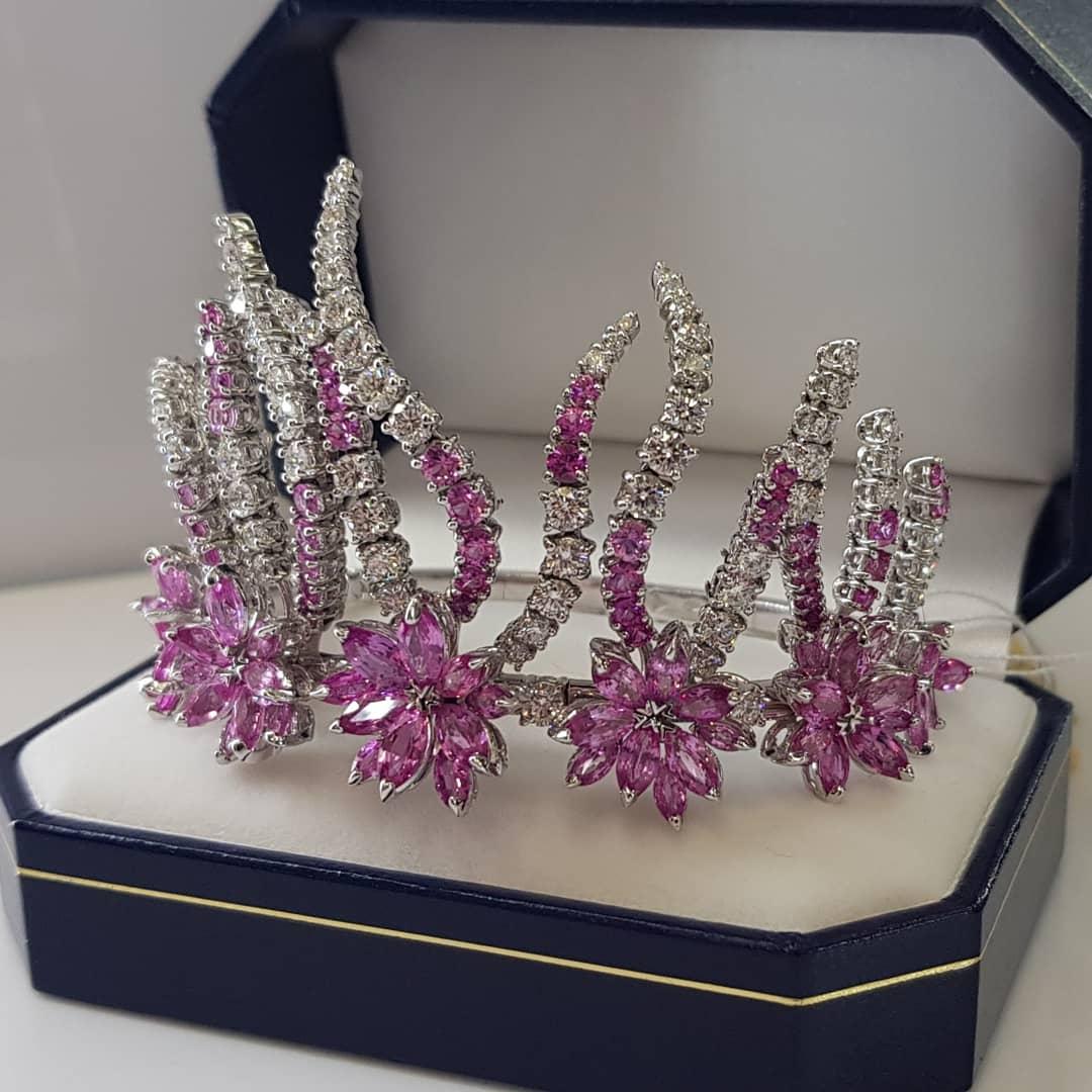 Золотий браслет з діамантами і рожевими сапфірами, фото 1