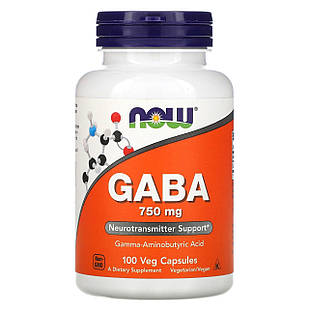 Now Foods GABA Гамма-аміномасляна кислота 750 mg 100 капсул, кошерна
