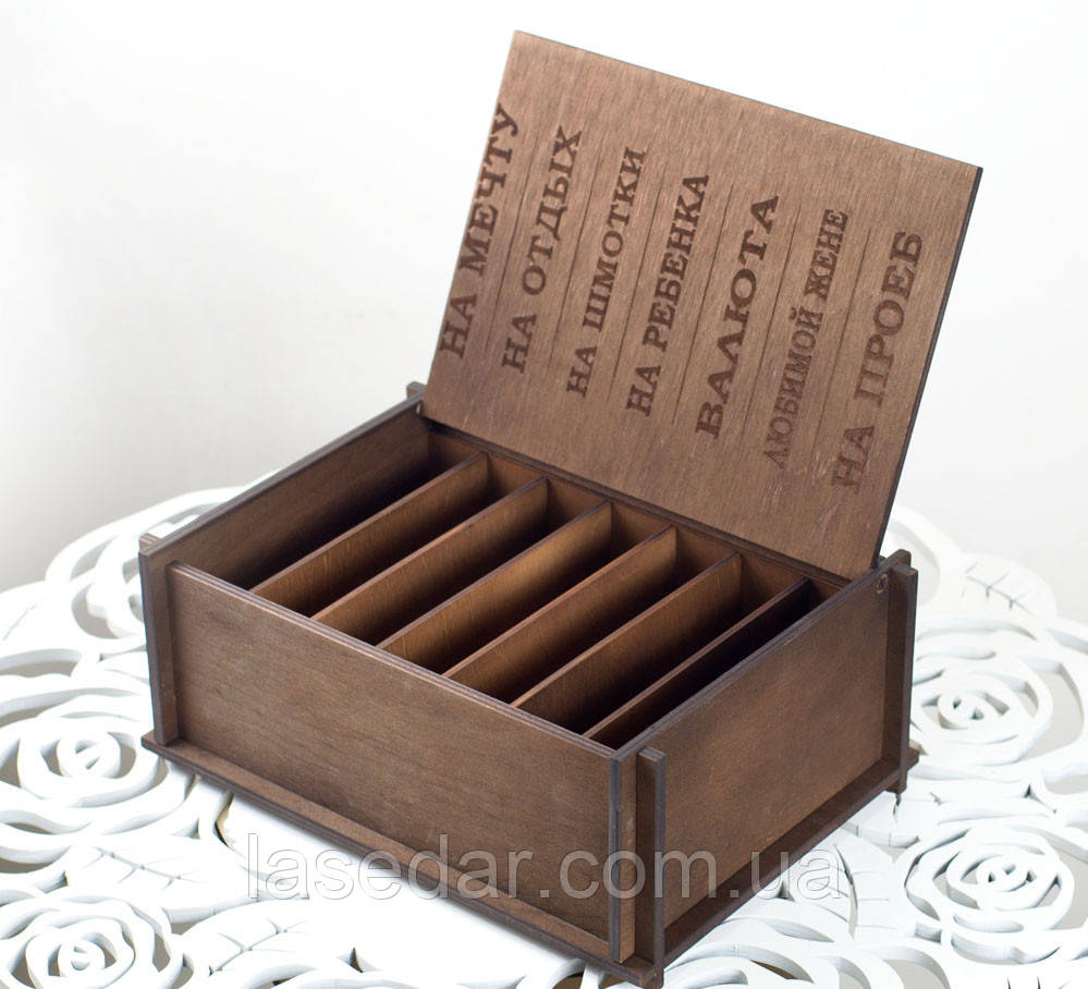 Дерев'яна коробка для грошей - Сімейний бюджет, фото 1