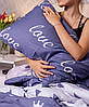 Комплект постільної білизни із сатину Love (син/біл), фото 2