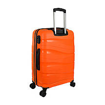 Міцний пластиковий чемодан середній з поліпропілену бежевий, фото 2