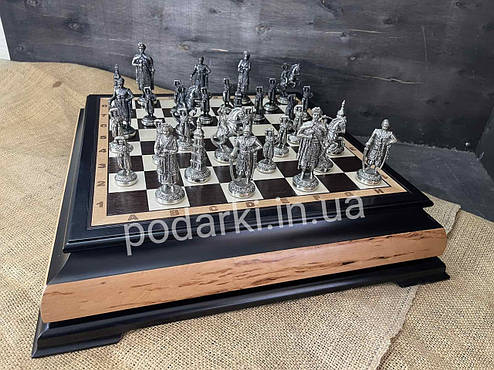 Ексклюзивні шахи ручної роботи «Козацька рада» (мельхіорові шахи та дошка з цінних порід дерев), фото 2
