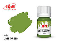 Краска водорастворимая зеленая лайм, 12 мл. ICM 1064