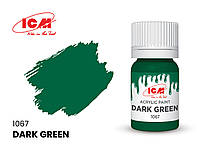 Краска водорастворимая зеленая темная, 12 мл. ICM 1067