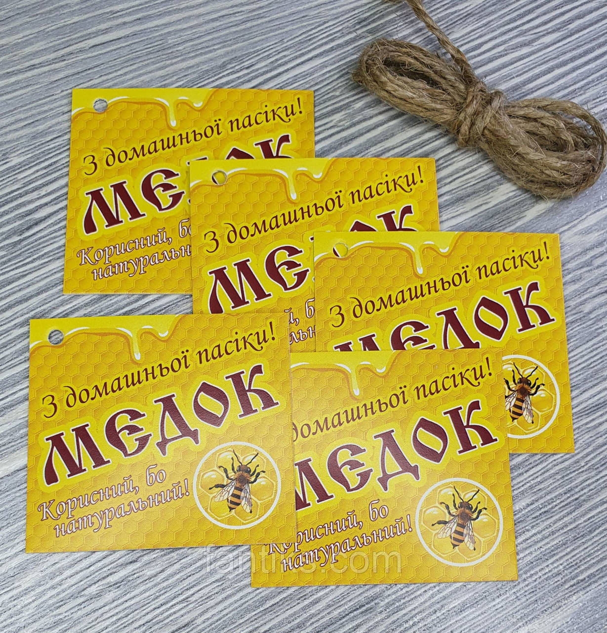 Набір бірок для меду "Медок" 5 штук + мотузка 1 м, фото 1