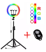 Хіт продаж! Набір для блогера 3в1: кільцева лампа 36см RGB MJ36 + Телескопічний штатив-стійка, 200см +